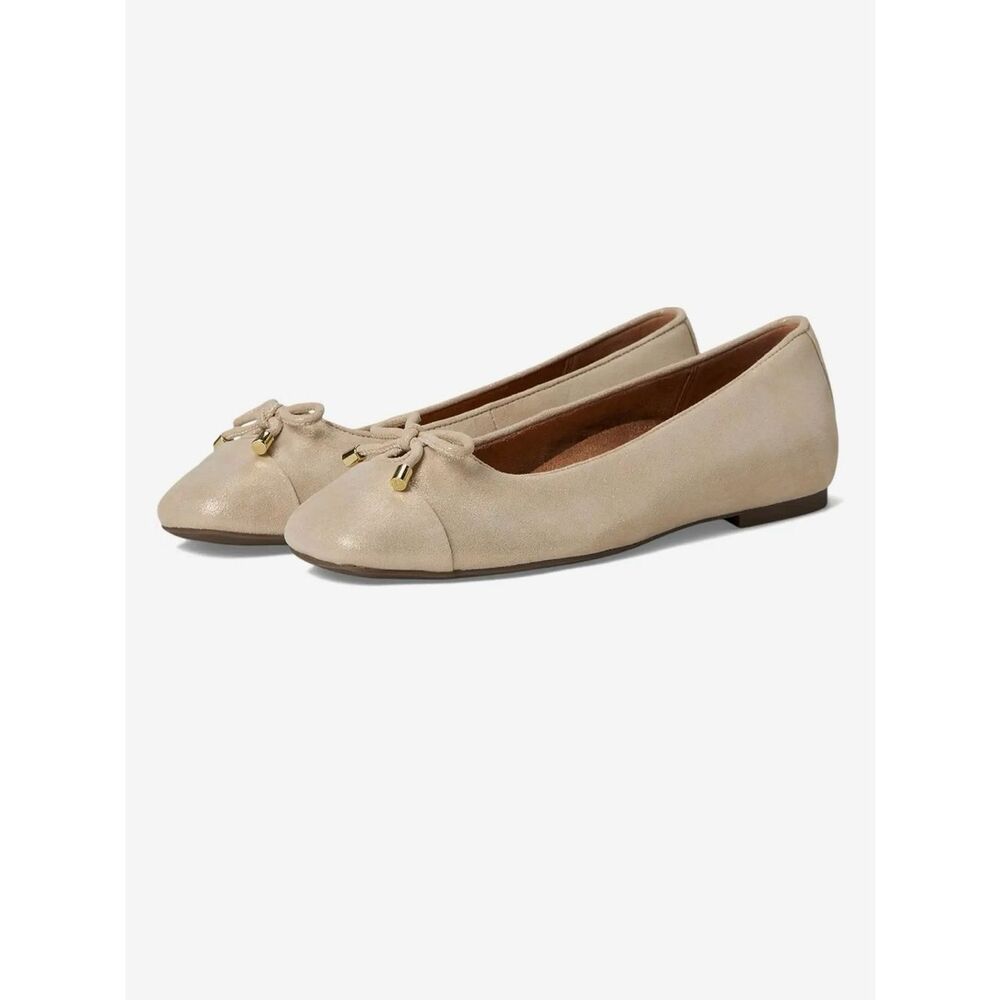 Vionic Klara Ballet Flats Beige Cream Suede Bow Comfort Shoes Women’s 8W